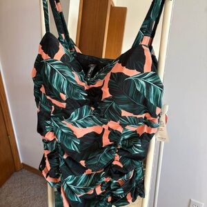 Torrid Coral and Teal Leaf One Piece Swimsuit